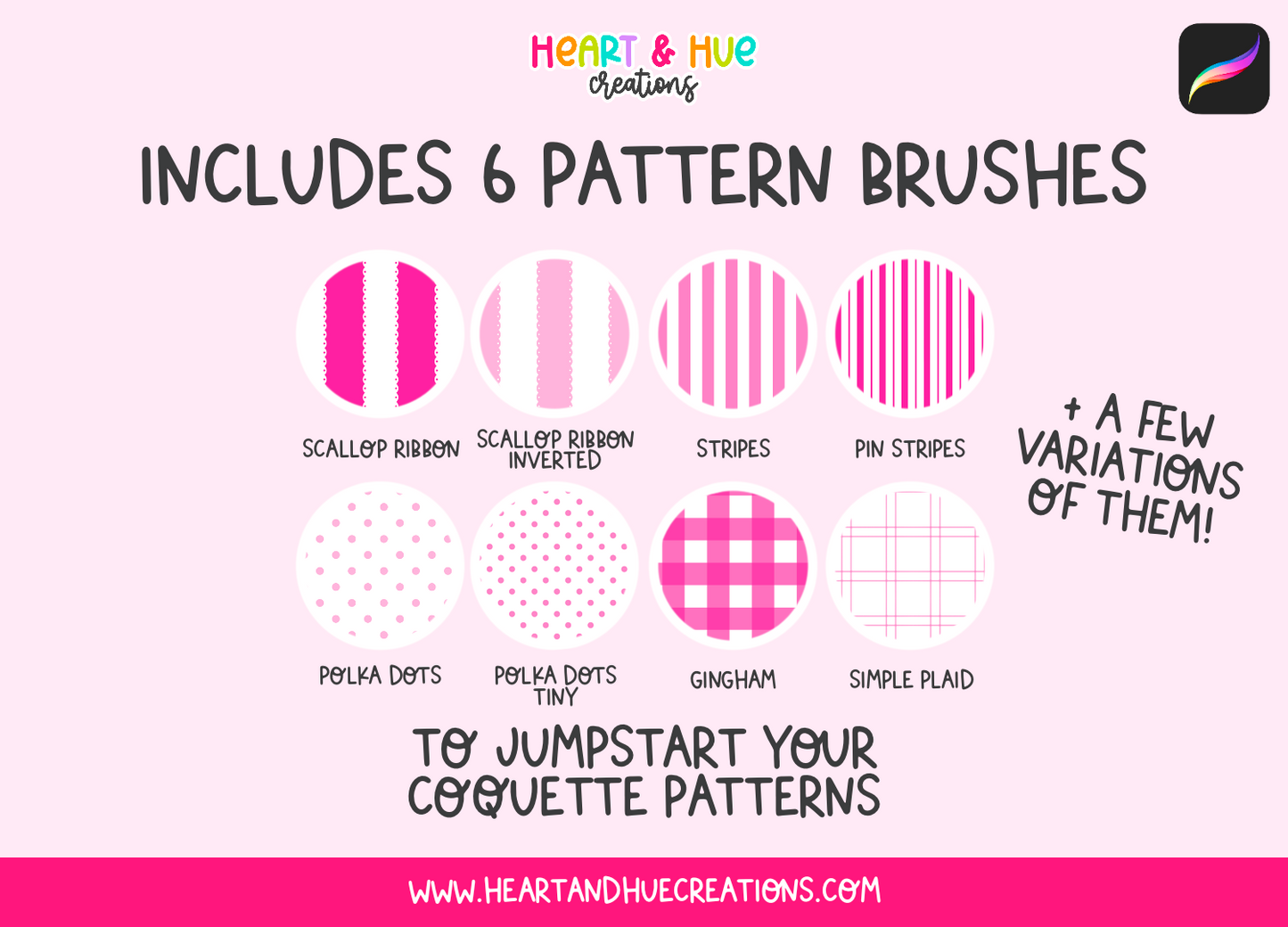 Procreate Coquette Pattern Kit - Templates, Brushes, Stamps