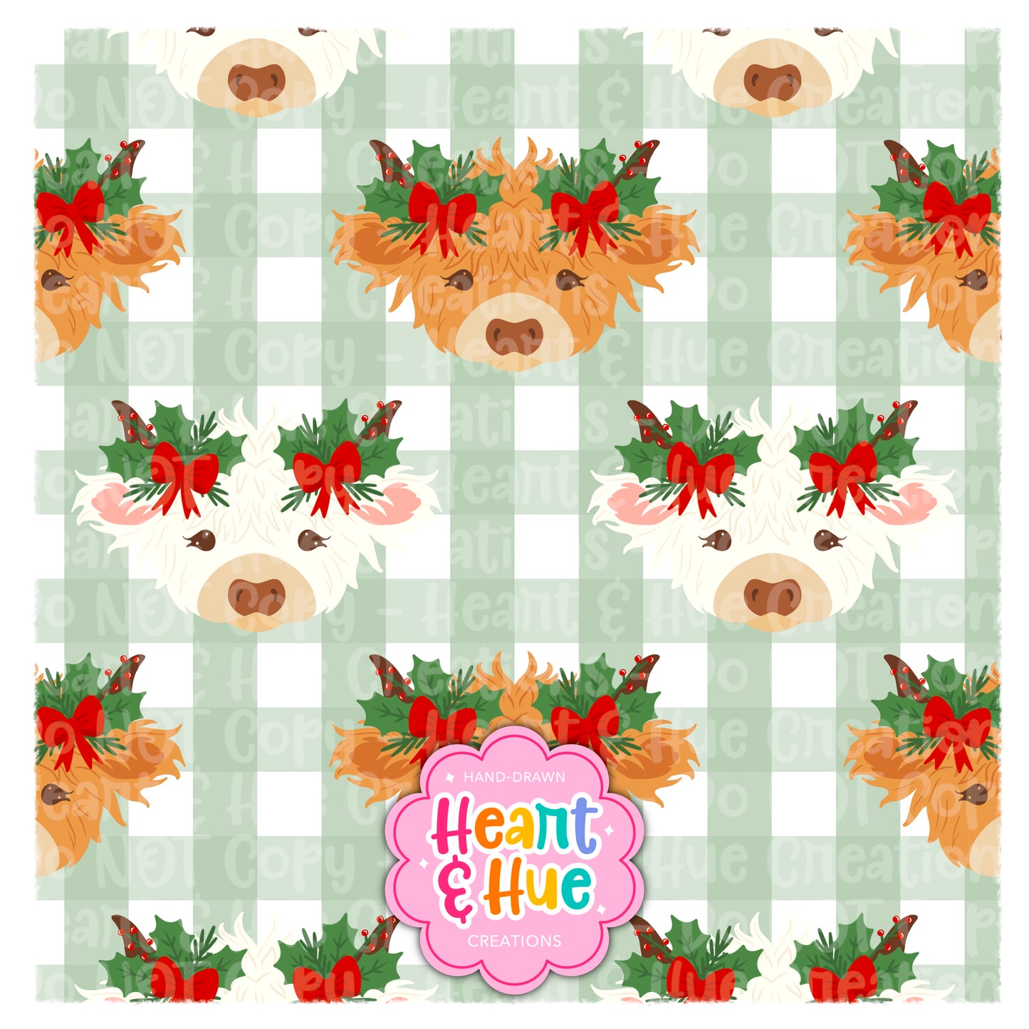 Holly Jolly Highland Cows Seamless