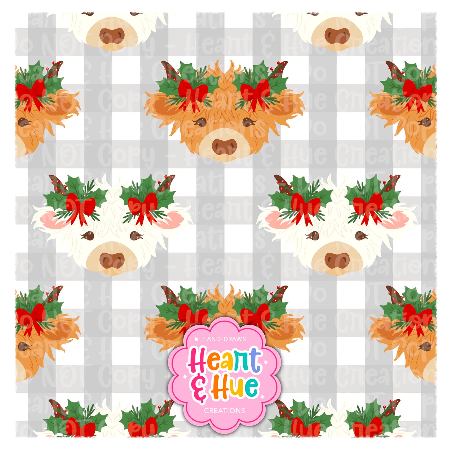 Holly Jolly Highland Cows Seamless
