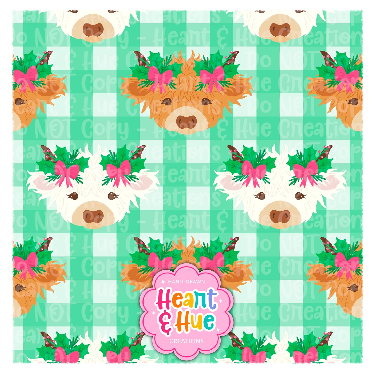 Holly Jolly Highland Cows Seamless