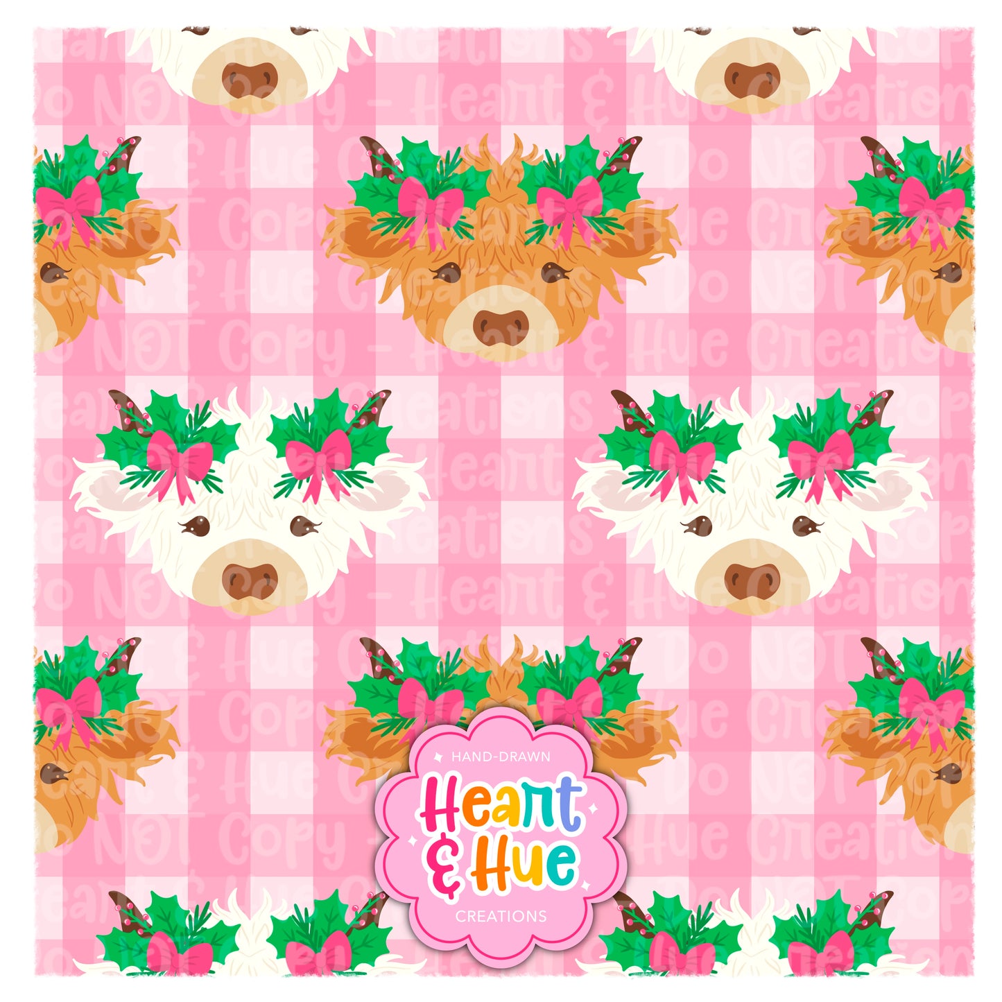 Holly Jolly Highland Cows Seamless