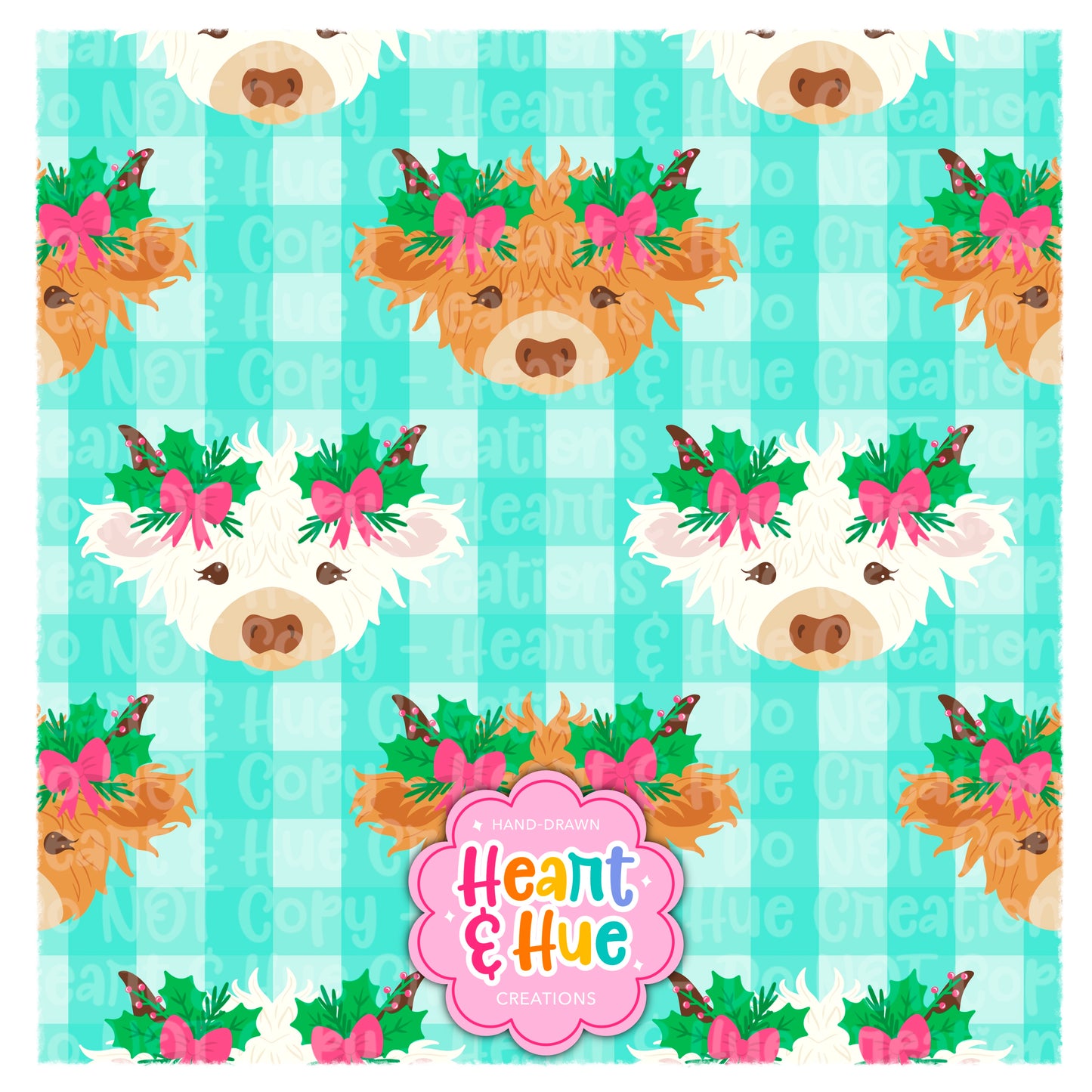 Holly Jolly Highland Cows Seamless