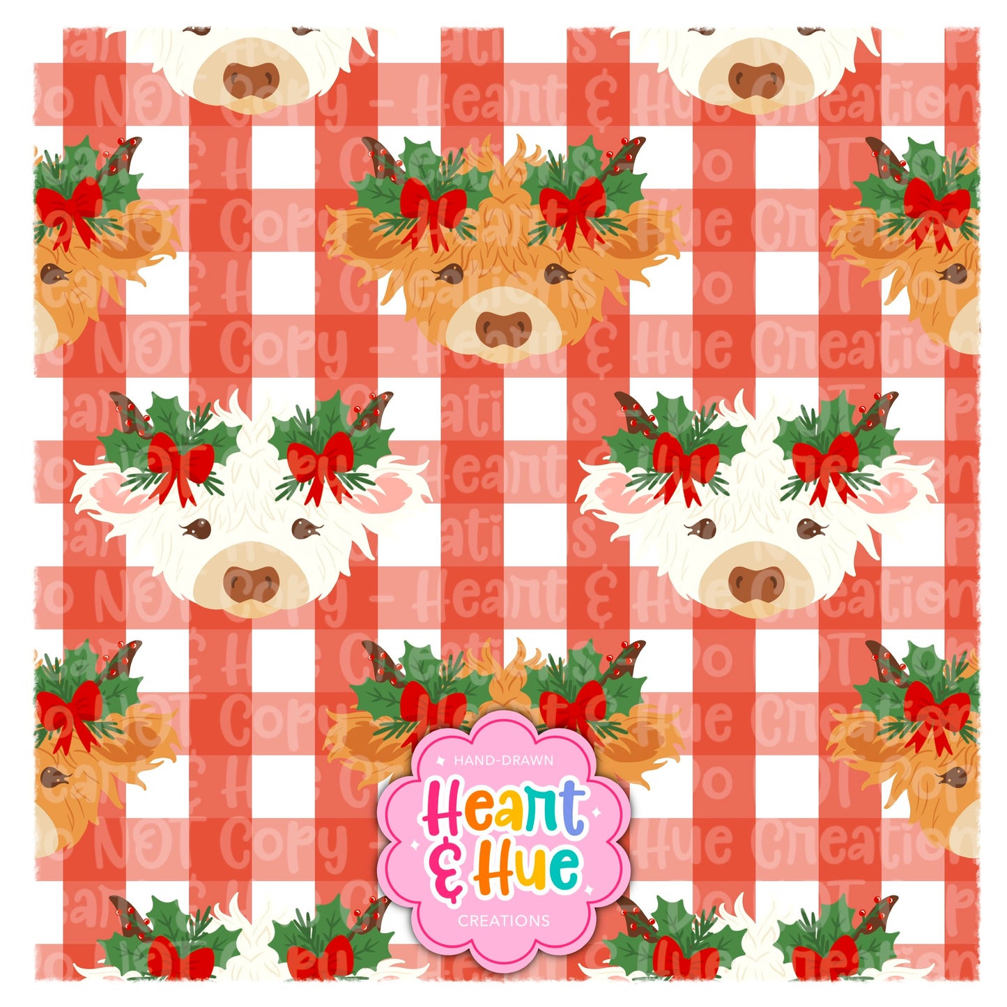 Holly Jolly Highland Cows Seamless