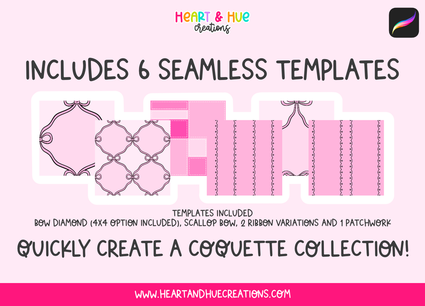 Procreate Coquette Pattern Kit - Templates, Brushes, Stamps