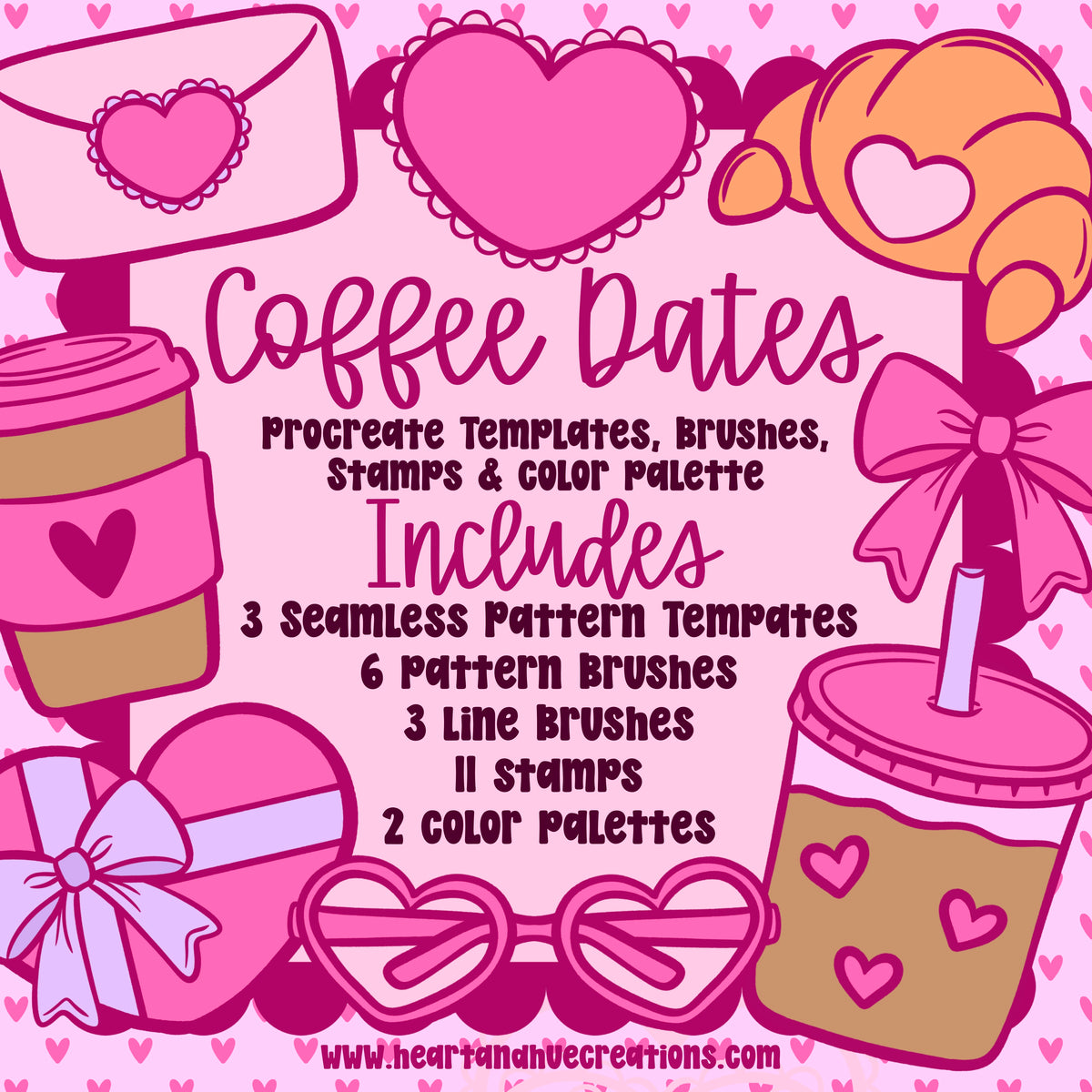 Procreate Coffee Dates Pattern Kit -  Templates, Brushes & Stamps