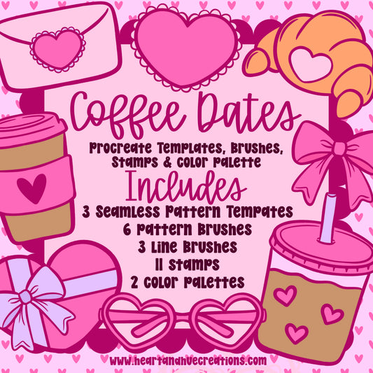Procreate Coffee Dates Pattern Kit -  Templates, Brushes & Stamps