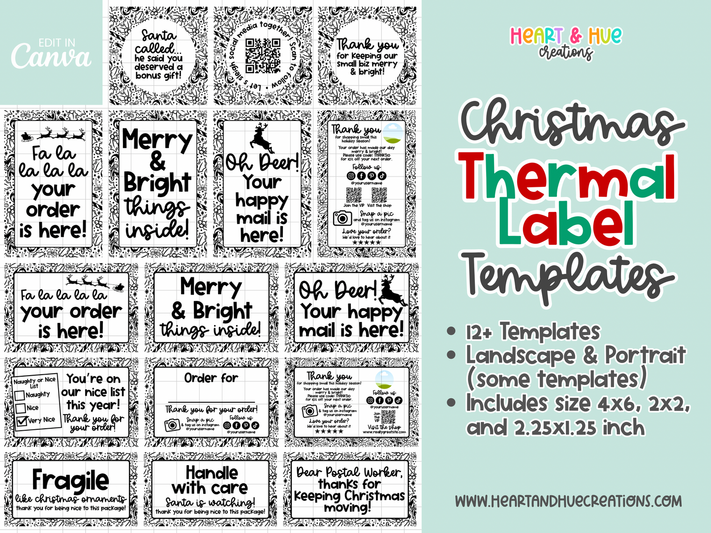Christmas Thermal Label Canva Templates