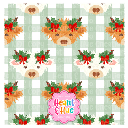 Holly Jolly Highland Cows Seamless