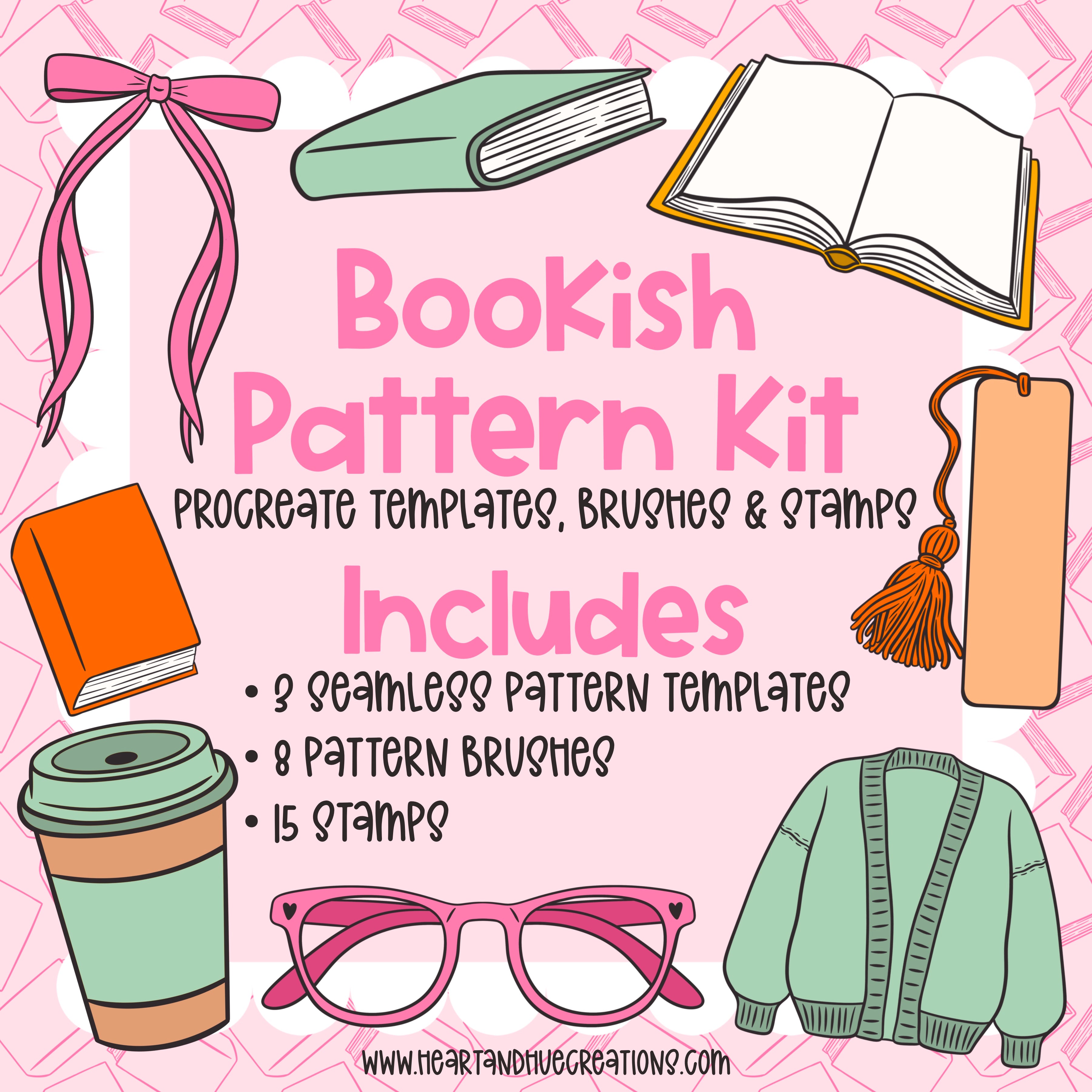 Procreate Bookish Pattern Kit - Templates, Brushes & Stamps – Heart ...