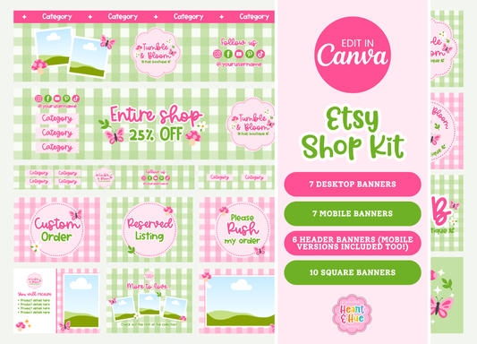 Bright Cottage-core Etsy Shop Kit Templates