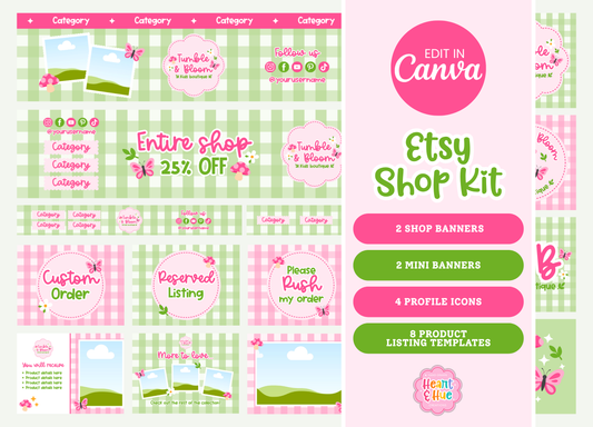 Bright Cottage-core Etsy Shop Kit Templates