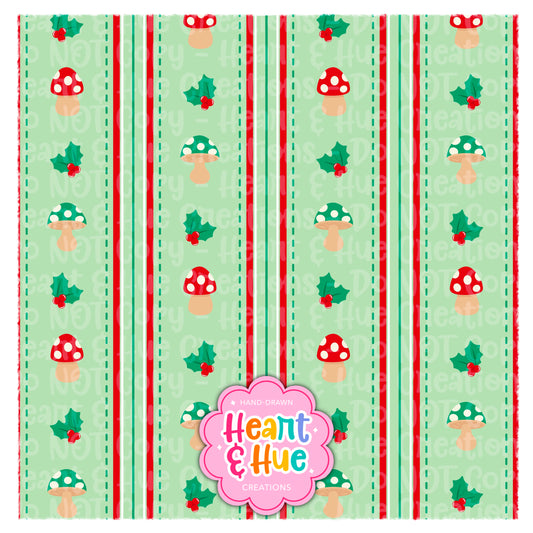 Christmas Mushrooms Stripes Seamless